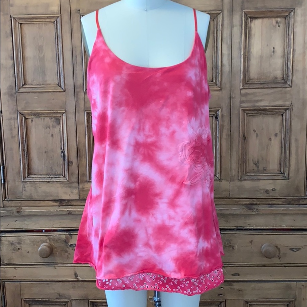 Tie-dye pink embroidered tank